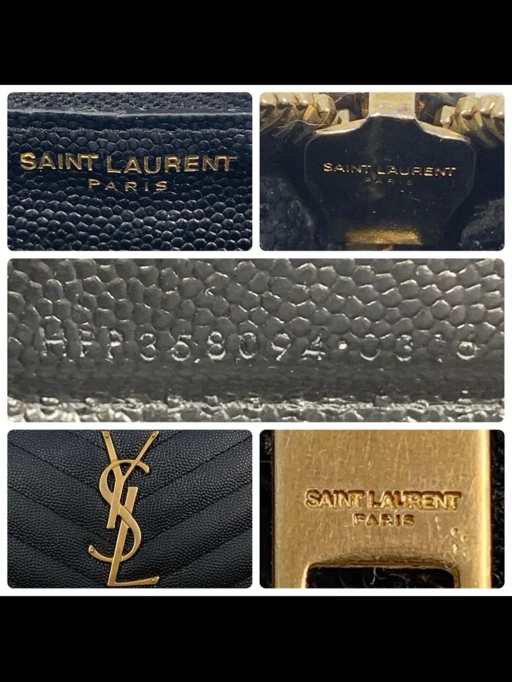 Saint Laurent Black Chevron Zip Wallet with Gold YSL Logo - Picture 9 of 10